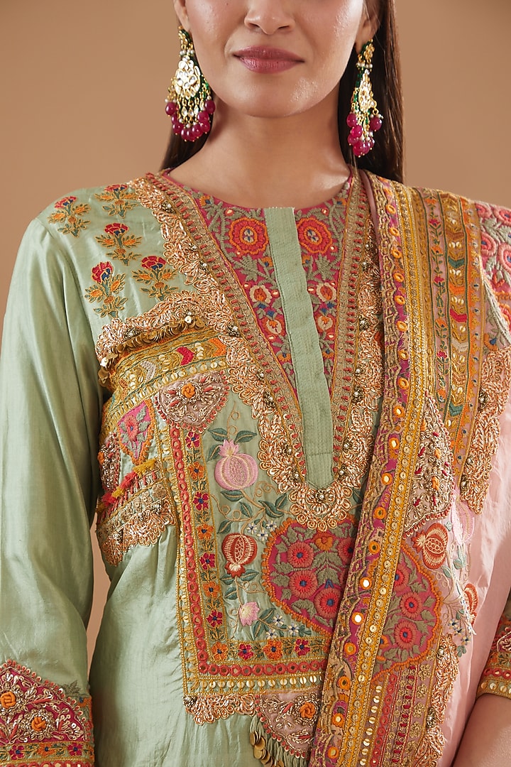 Green Chanderi Kurta Set by Debyani at Pernia's Pop Up Shop