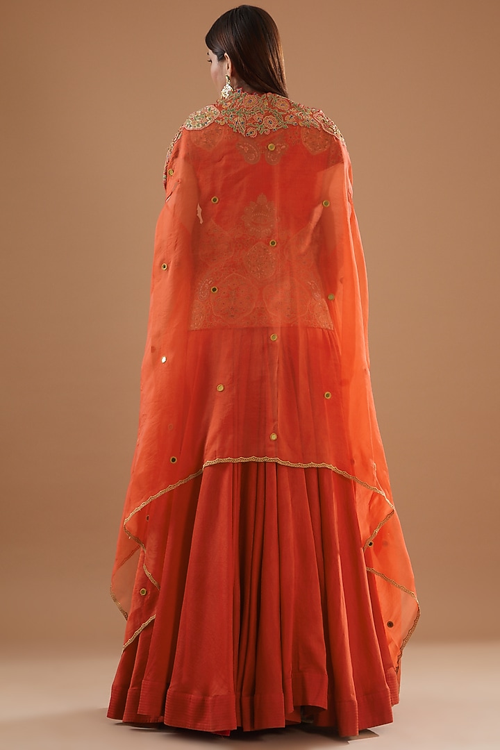 Red Chanderi Embroidered Cape Set by Debyani at Pernia's Pop Up Shop