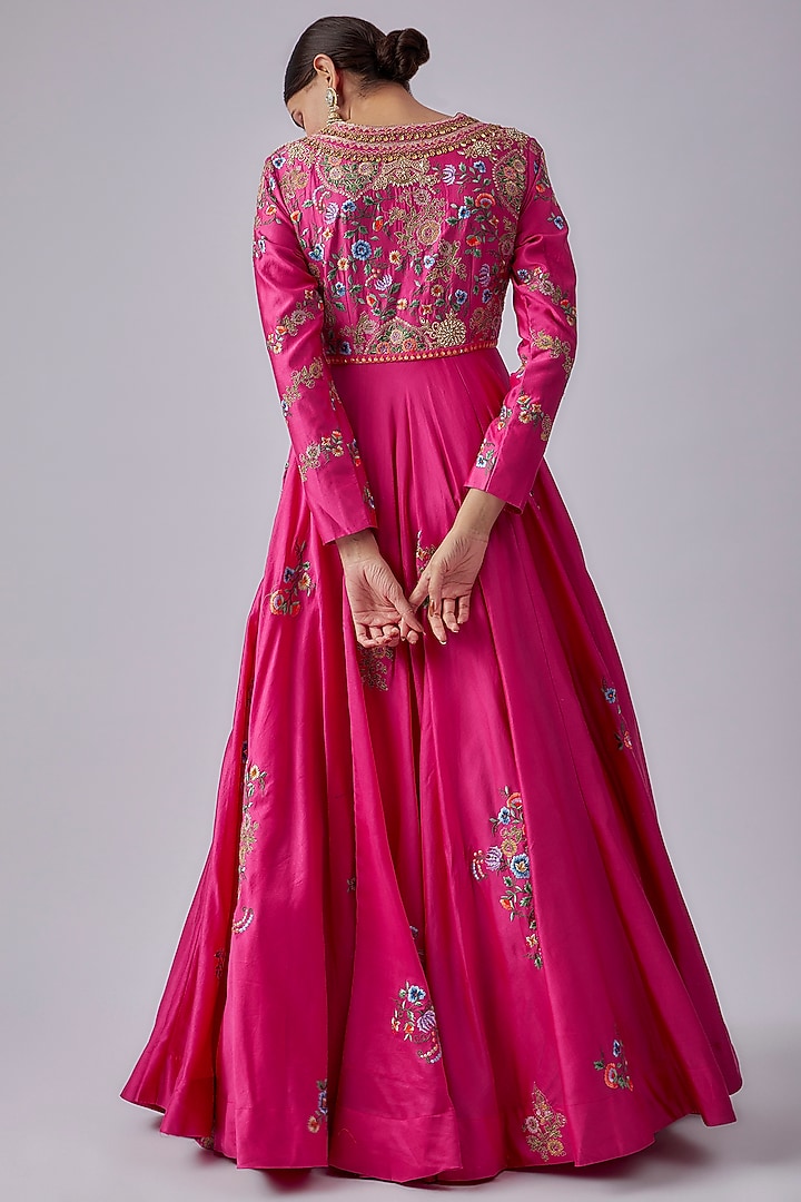 Fuchsia Pink Chintz Kalidar Wedding Anarkali Set by Debyani at Pernia's Pop Up Shop