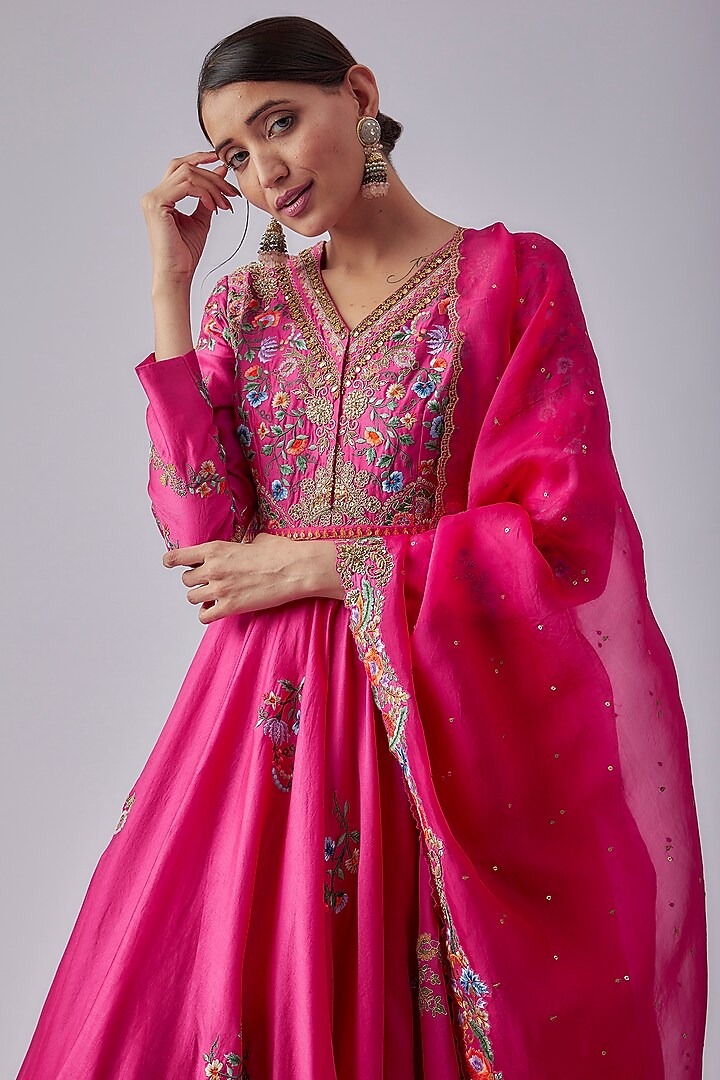 Fuchsia Pink Chintz Kalidar Wedding Anarkali Set by Debyani at Pernia's Pop Up Shop