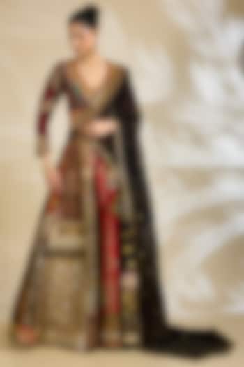 Multi-Colored Chanderi & Brocade Embroidered Bridal Lehenga Set by Debyani at Pernia's Pop Up Shop