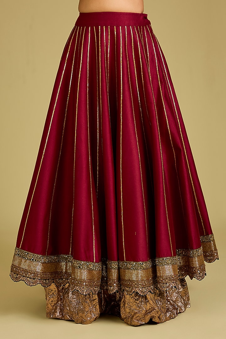 Maroon Chanderi & Silk Bridal Lehenga Set by Debyani at Pernia's Pop Up Shop