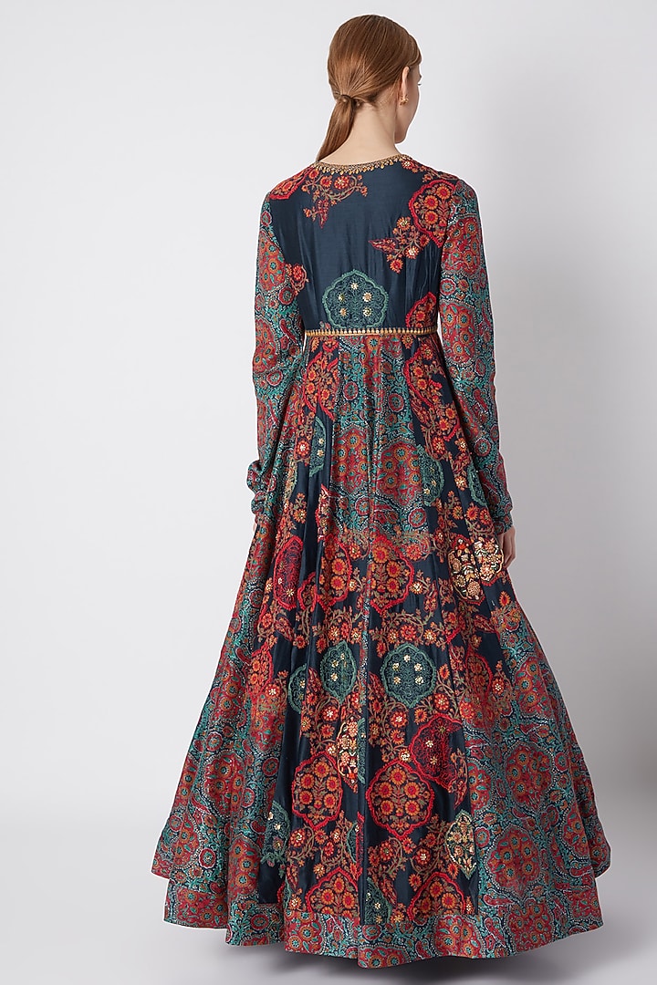 Blue Embroidered & Printed Kurta Set by Debyani at Pernia's Pop Up Shop
