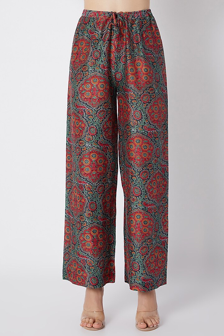 Blue Embroidered & Printed Kalidar Kurta Set by Debyani at Pernia's Pop Up Shop