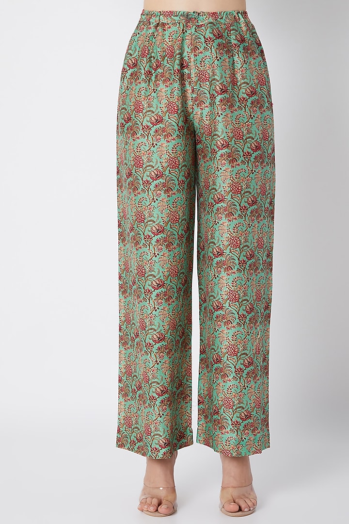 Turquoise Embroidered & Printed Kurta Set by Debyani at Pernia's Pop Up Shop