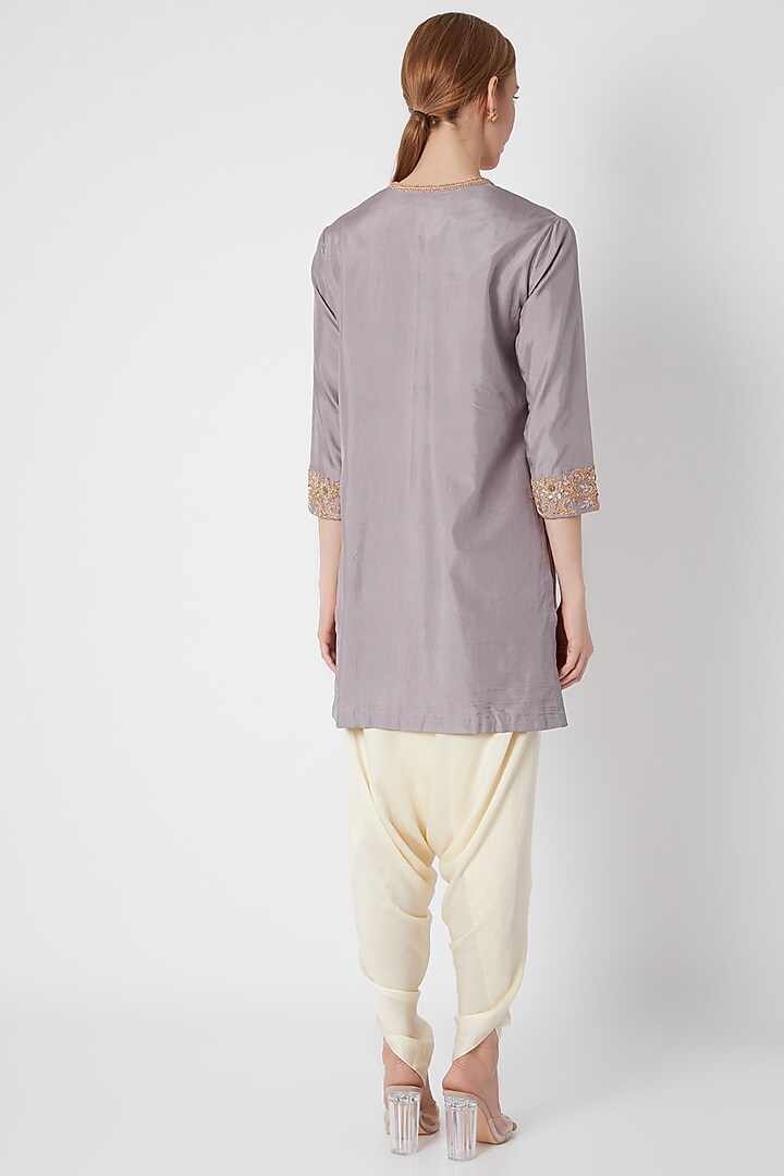 Grey Embroidered & Printed Kurta Set by Debyani at Pernia's Pop Up Shop