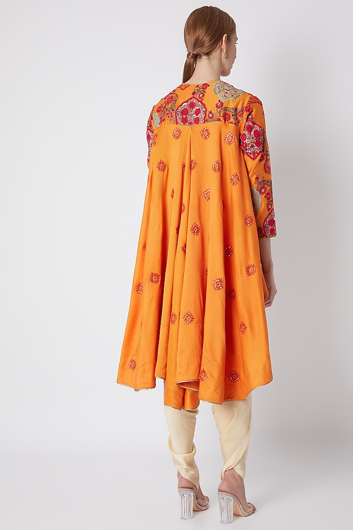 Orange Embroidered Jacket With Pants by Debyani at Pernia's Pop Up Shop