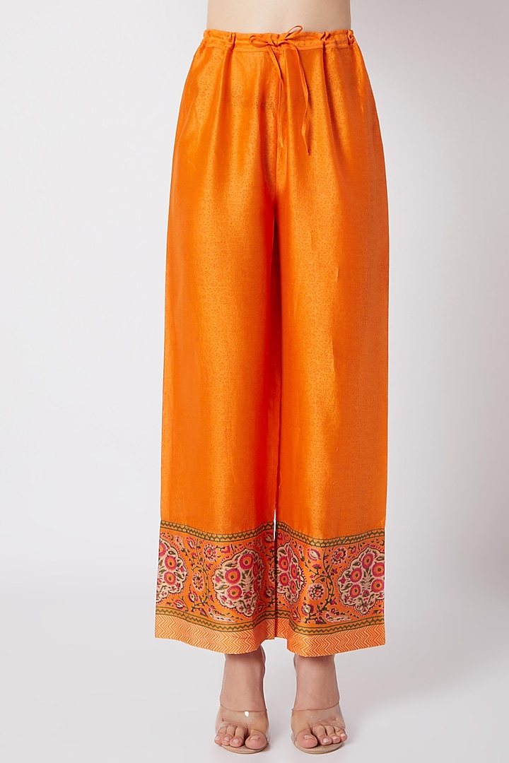 Orange Embroidered Gathered Kurta Set by Debyani at Pernia's Pop Up Shop
