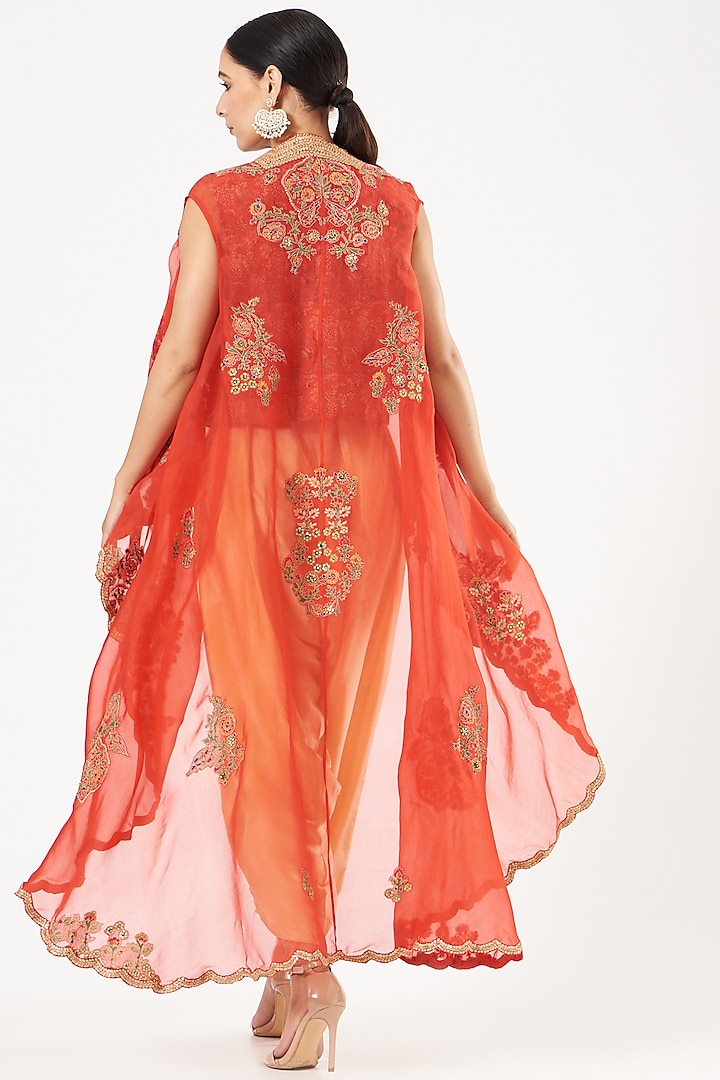 Red Organza High-Low Jacket Set by Debyani at Pernia's Pop Up Shop