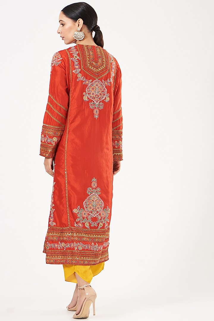 Red Silk Kurta Set by Debyani at Pernia's Pop Up Shop