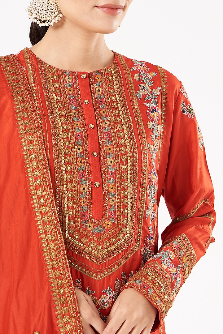 Red Silk Kurta Set by Debyani at Pernia's Pop Up Shop