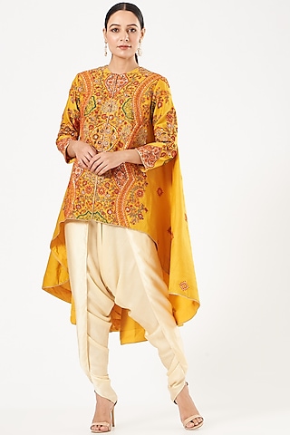 Cream Silk Chanderi Dhoti Set by Debyani