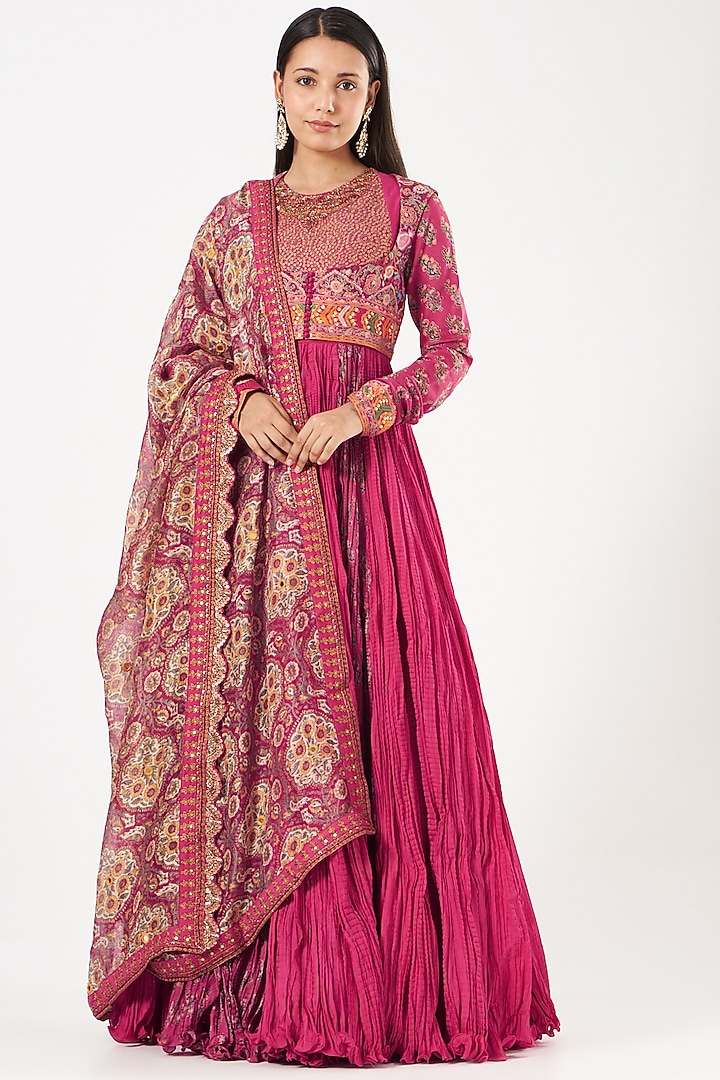 Magenta Organza Bridal Anarkali Set by Debyani at Pernia's Pop Up Shop