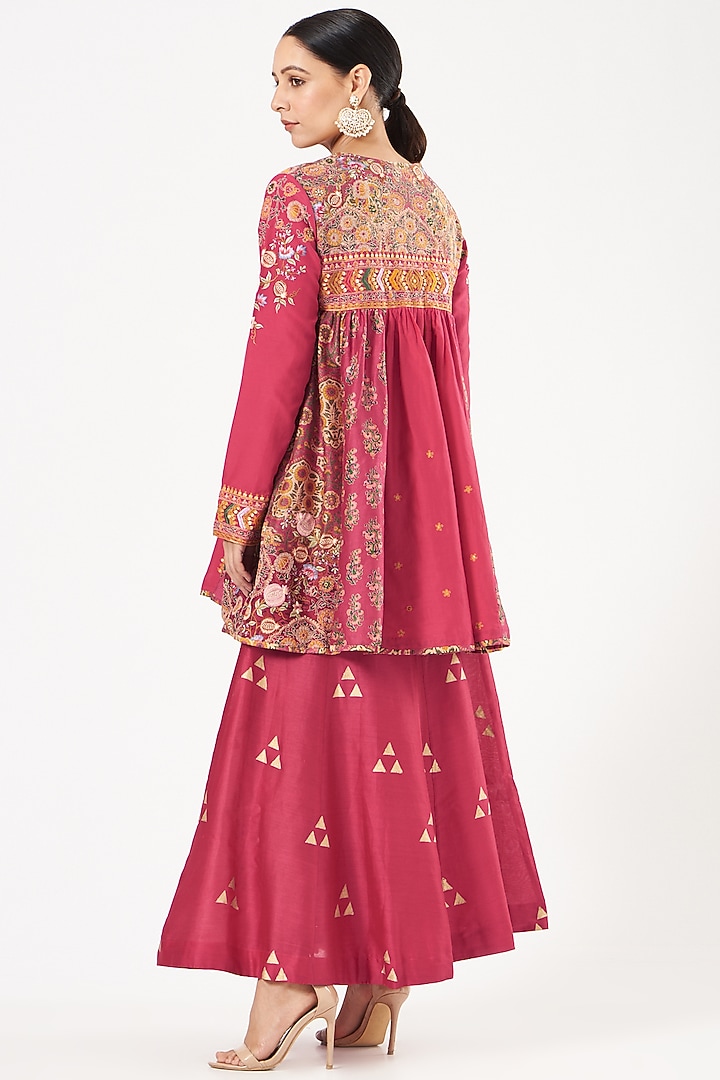 Red Silk Chanderi Kurta Set by Debyani at Pernia's Pop Up Shop