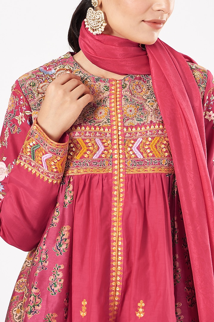 Red Silk Chanderi Kurta Set by Debyani at Pernia's Pop Up Shop