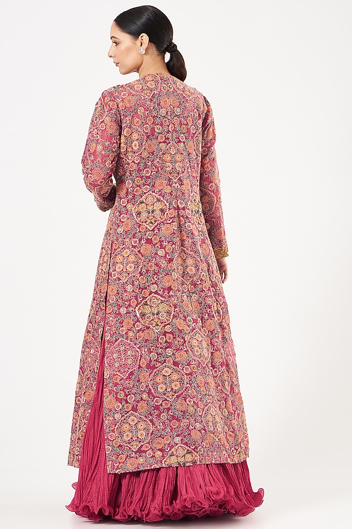 Magenta Organza Jacket Bridal Lehenga Set by Debyani at Pernia's Pop Up Shop