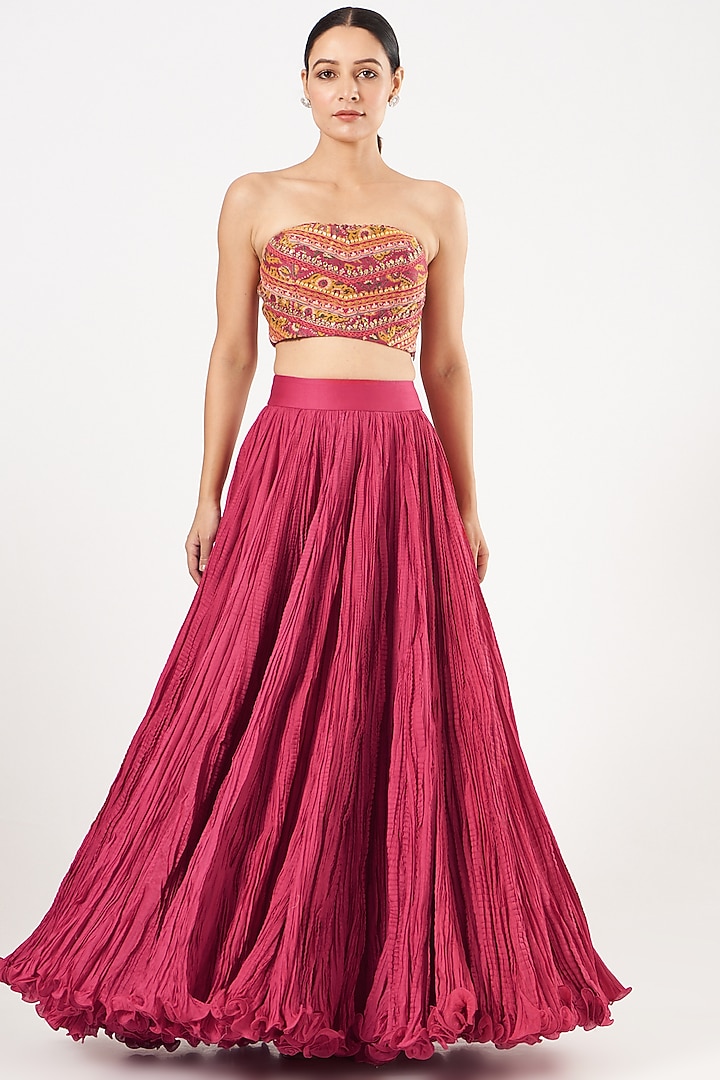 Magenta Organza Jacket Bridal Lehenga Set by Debyani at Pernia's Pop Up Shop