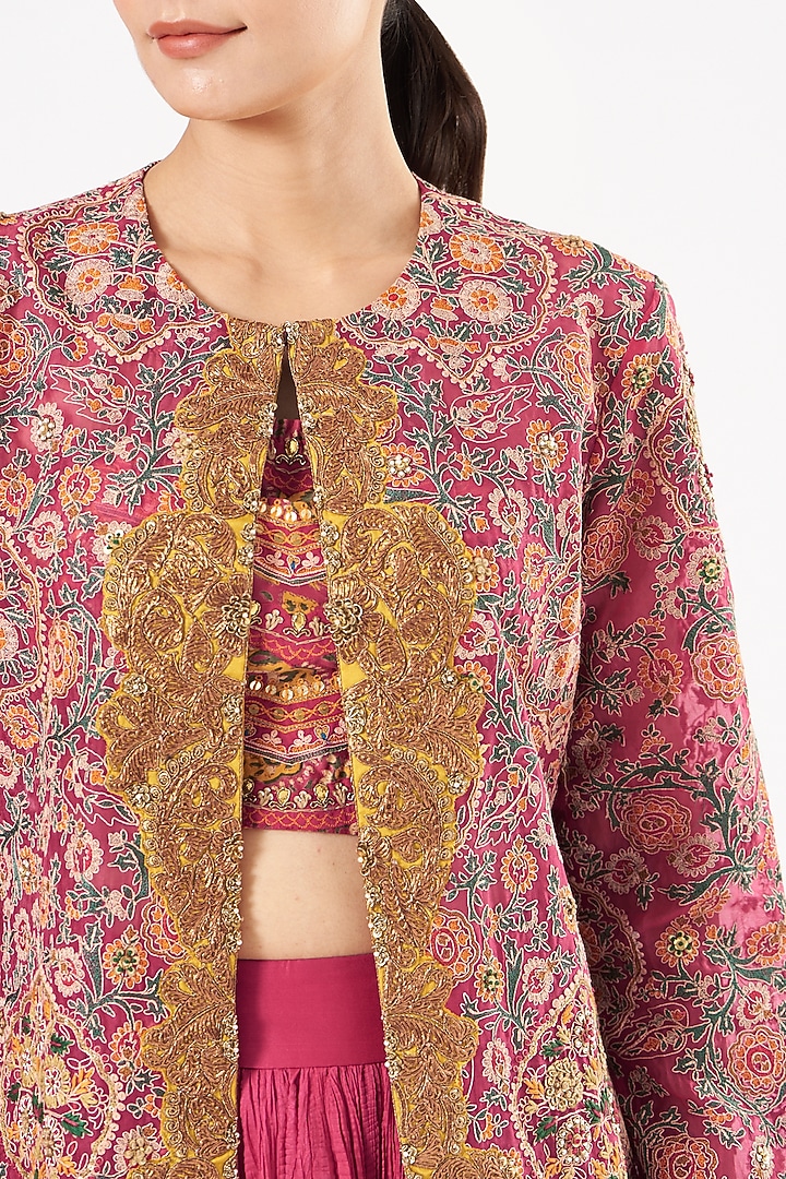 Magenta Organza Jacket Bridal Lehenga Set by Debyani at Pernia's Pop Up Shop