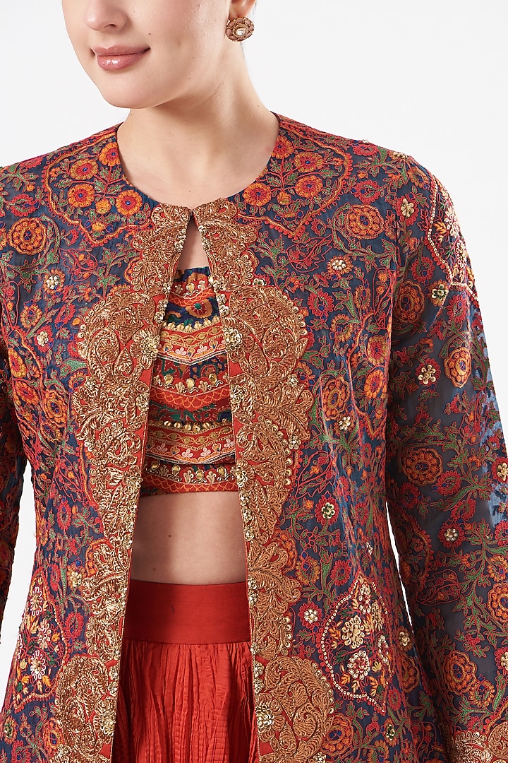 Blue Organza Silk Jacket Set by Debyani at Pernia's Pop Up Shop