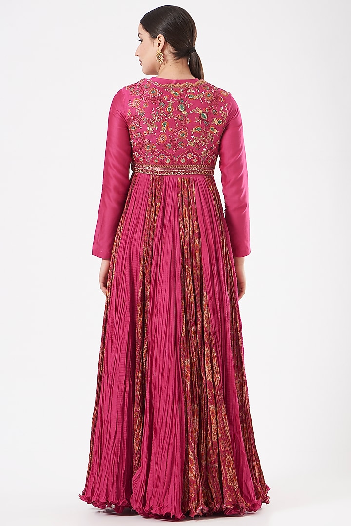 Magenta Silk Chanderi Bridal Anarkali Set by Debyani at Pernia's Pop Up Shop