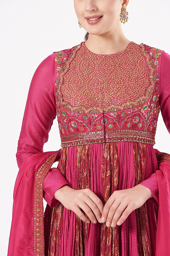 Magenta Silk Chanderi Bridal Anarkali Set by Debyani at Pernia's Pop Up Shop