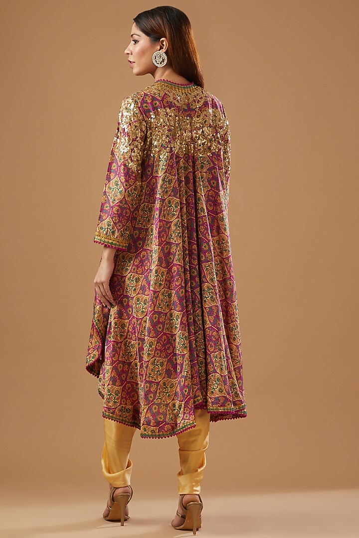 Multi-Colored Chanderi Embroidered & Printed Jacket Set by Debyani at Pernia's Pop Up Shop