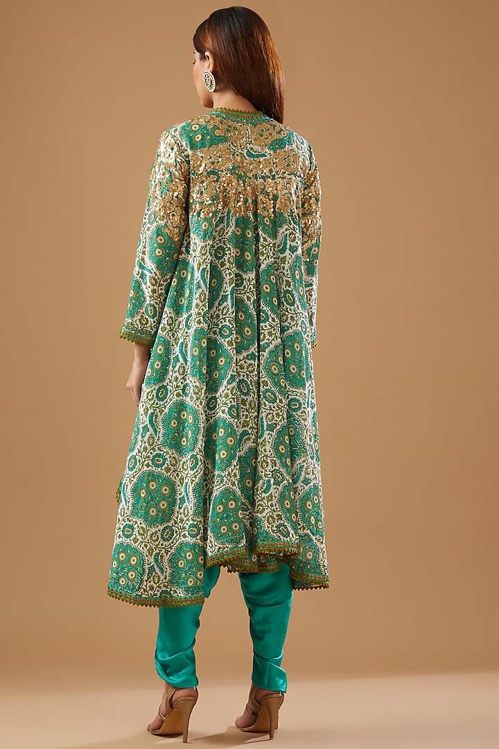 Multi-Colored Chanderi Embroidered & Printed Jacket Set by Debyani at Pernia's Pop Up Shop