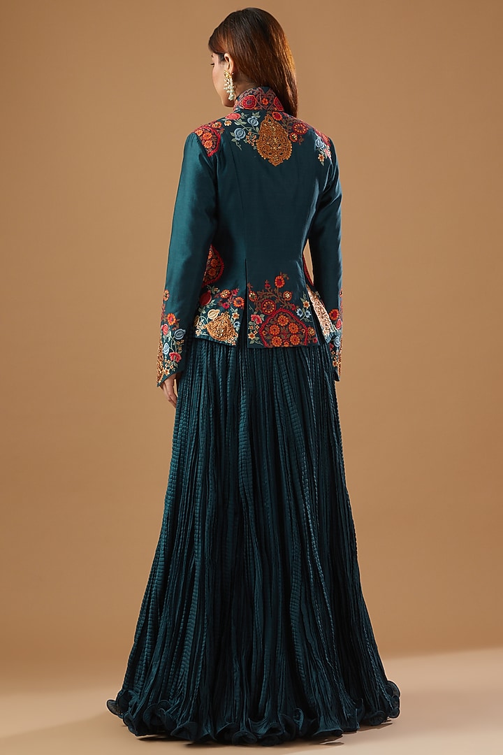 Blue Chanderi Crushed Skirt Set by Debyani at Pernia's Pop Up Shop