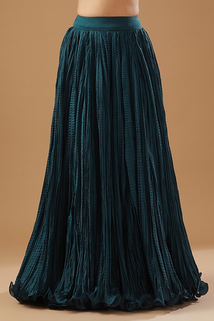 Blue Chanderi Crushed Skirt Set by Debyani at Pernia's Pop Up Shop