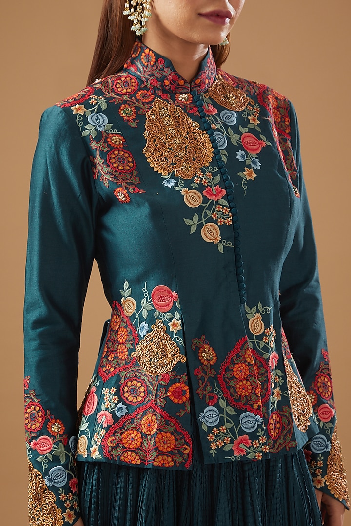 Blue Chanderi Crushed Skirt Set by Debyani at Pernia's Pop Up Shop