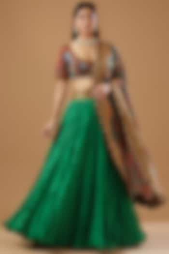 Green Crushed Chanderi Wedding Lehenga Set by Debyani at Pernia's Pop Up Shop