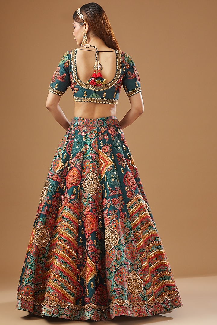 Blue Chanderi Embroidered Bridal Lehenga Set by Debyani at Pernia's Pop Up Shop