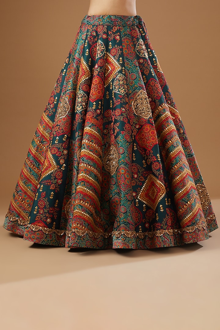 Blue Chanderi Embroidered Bridal Lehenga Set by Debyani at Pernia's Pop Up Shop
