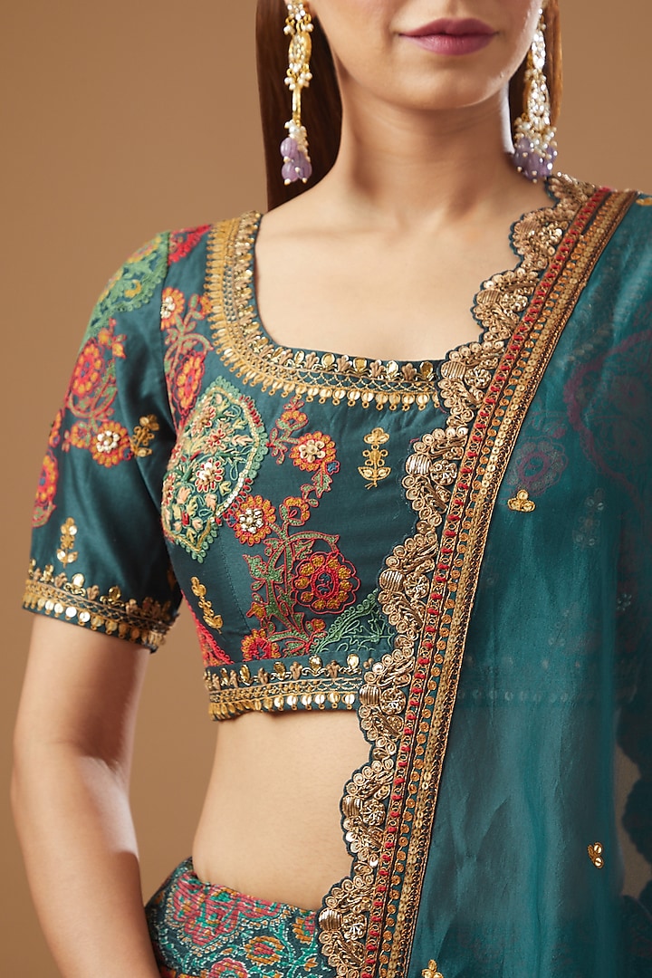 Blue Chanderi Embroidered Bridal Lehenga Set by Debyani at Pernia's Pop Up Shop
