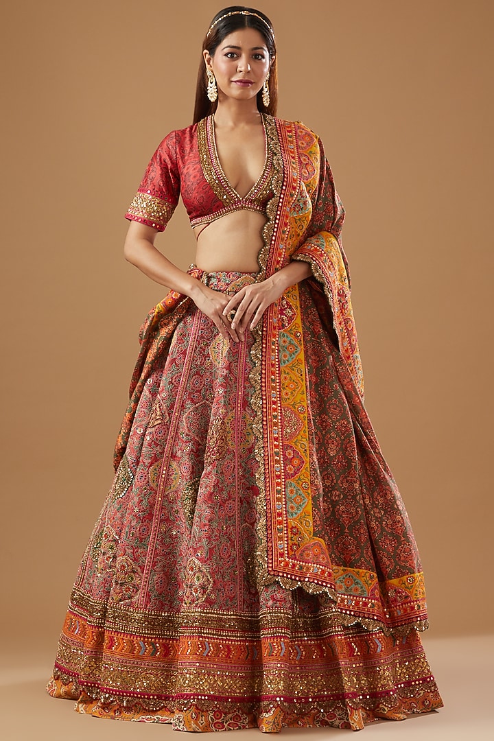 Pink Chanderi Embroidered Bridal Lehenga Set by Debyani at Pernia's Pop Up Shop