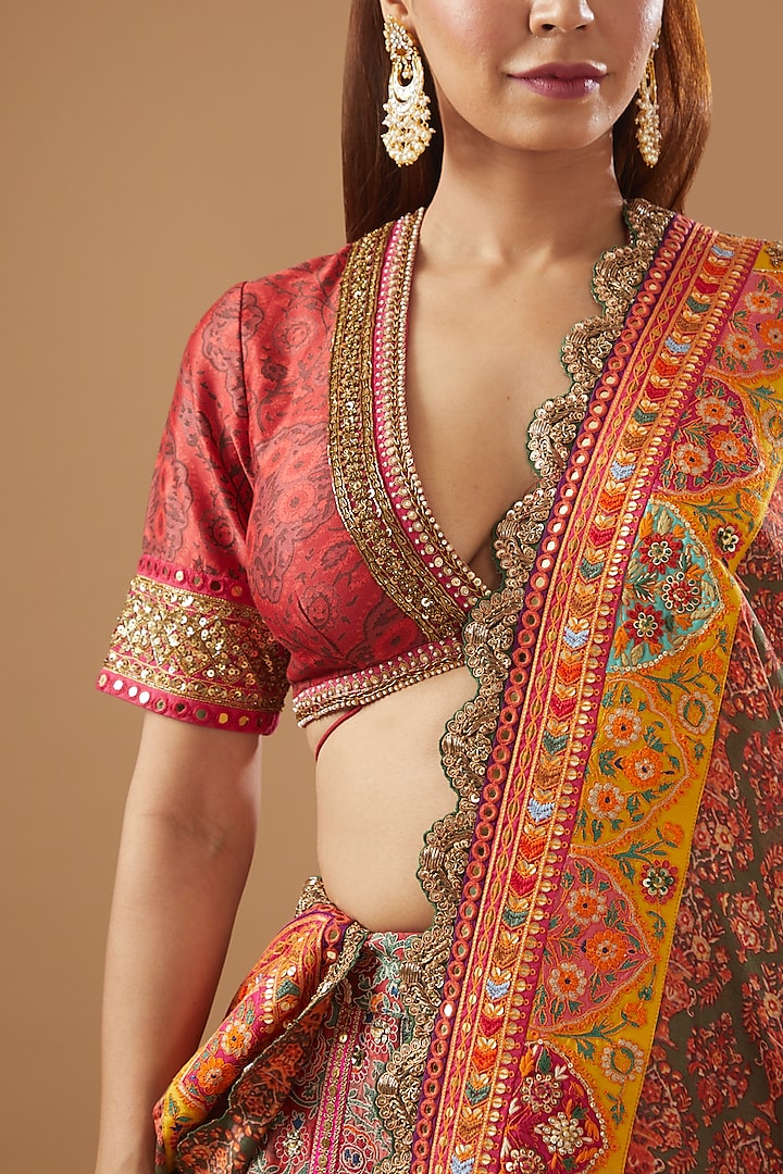 Pink & White Embroidered Chanderi Cotton Ready to Wear Lehenga with Blouse
