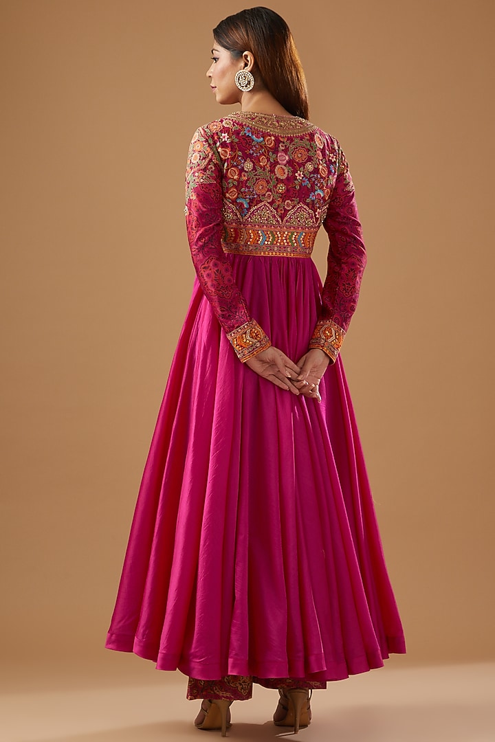 Pink Chanderi Embroidered Tunic Set by Debyani at Pernia's Pop Up Shop