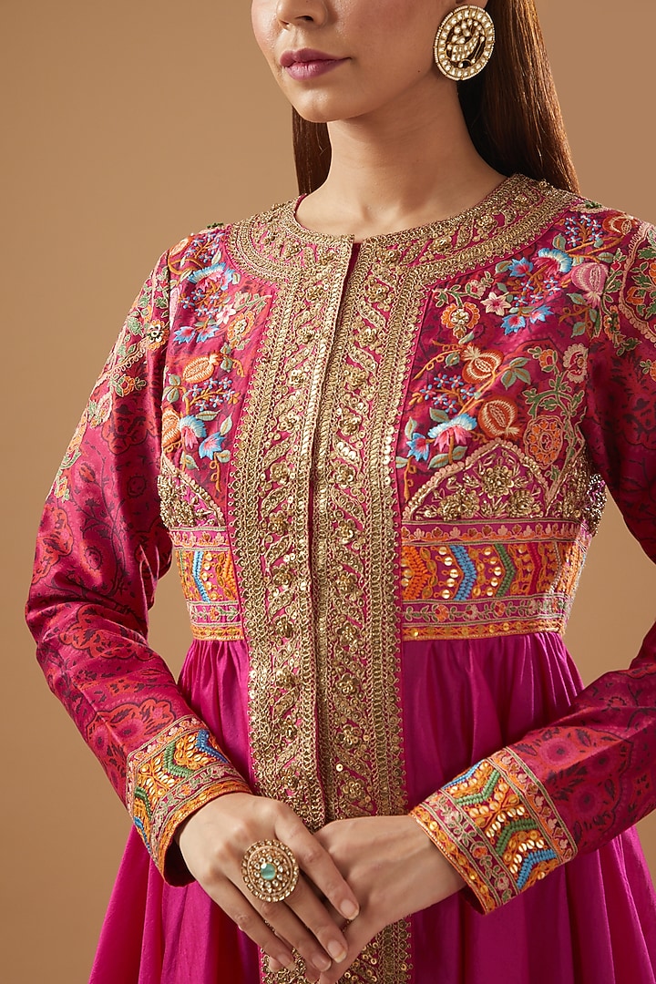 Pink Chanderi Embroidered Tunic Set by Debyani at Pernia's Pop Up Shop