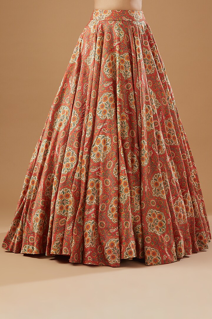 Peach Chanderi Mughal Printed Wedding Lehenga Set by Debyani at Pernia's Pop Up Shop