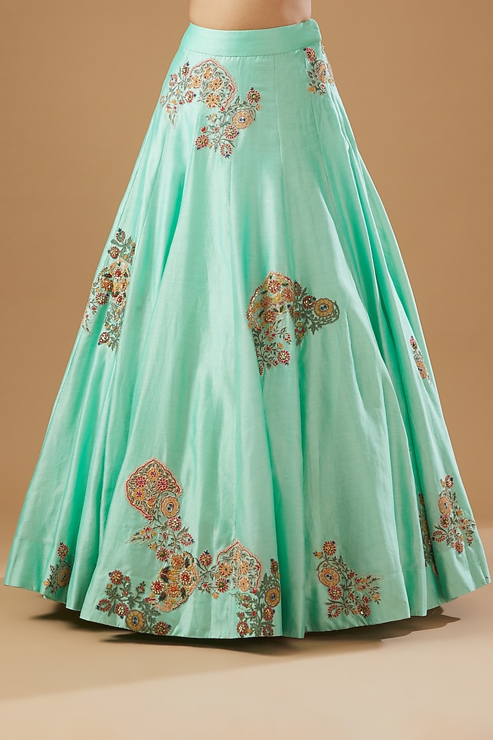 Blue Chanderi Embroidered Wedding Lehenga Set by Debyani at Pernia's Pop Up Shop