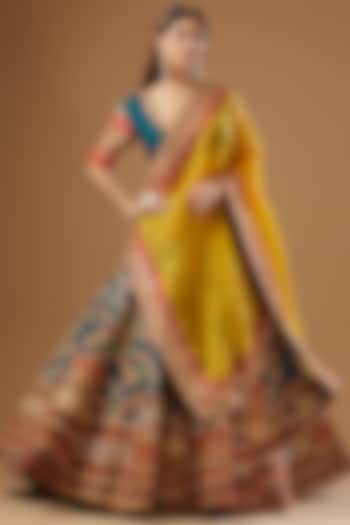 Blue Chanderi Embroidered Bridal Lehenga Set by Debyani at Pernia's Pop Up Shop
