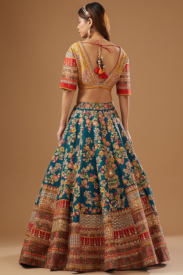 Blue Chanderi Embroidered Bridal Lehenga Set by Debyani at Pernia's Pop Up Shop