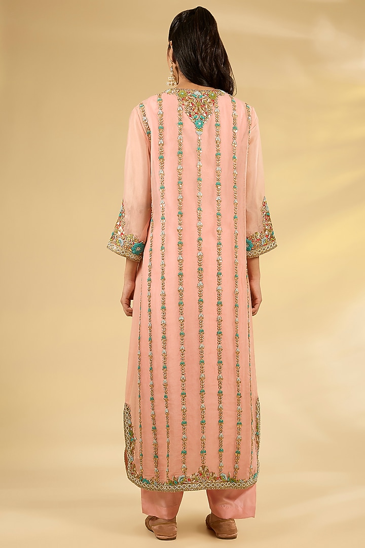 Blush Pink Silk Hand & Machine Embroidered Kurta Set by Debyani at Pernia's Pop Up Shop