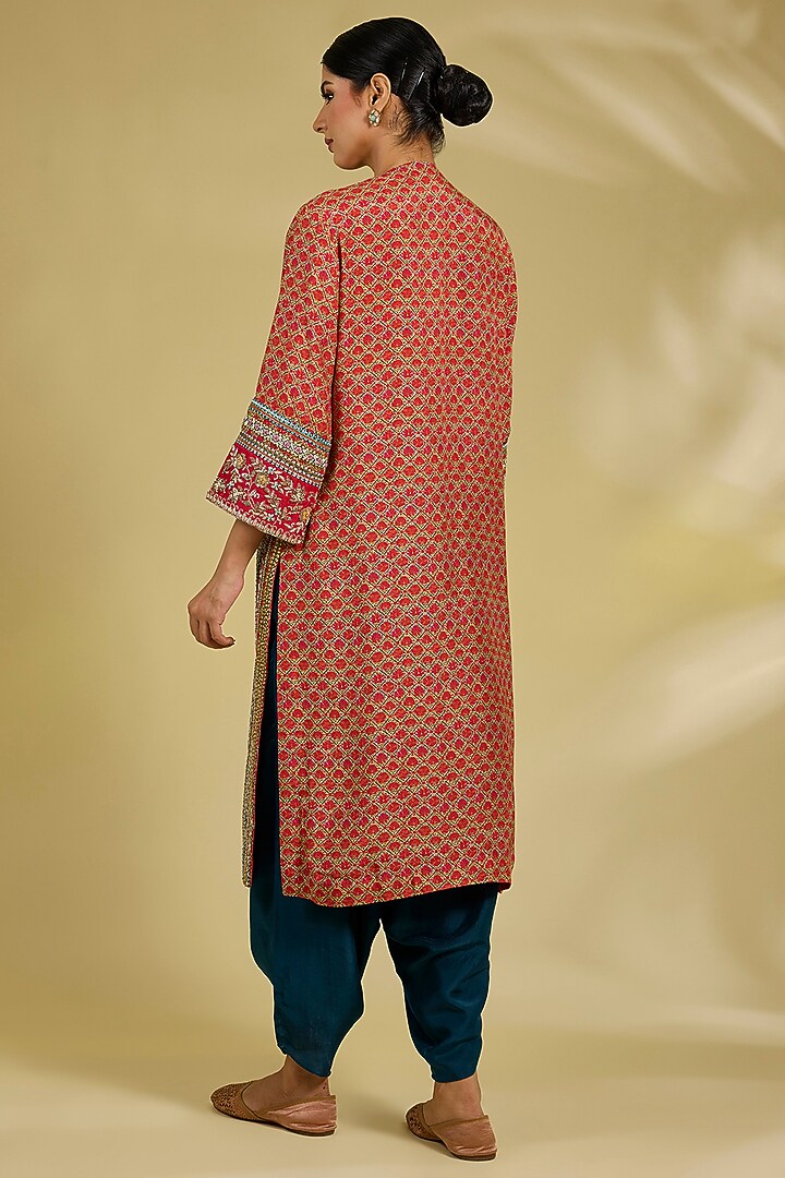Multi-Colored Silk Embroidered Striped Kurta Set by Debyani at Pernia's Pop Up Shop