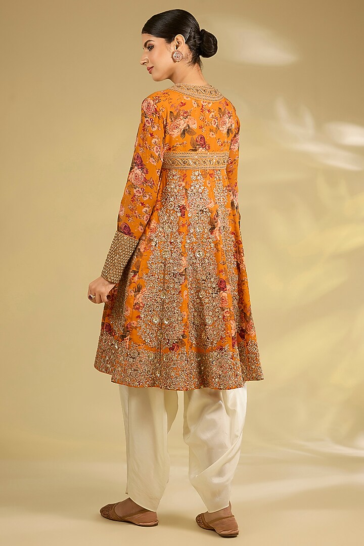 Burnt Orange Silk Hand & Machine Embroidered Kurta Set by Debyani at Pernia's Pop Up Shop
