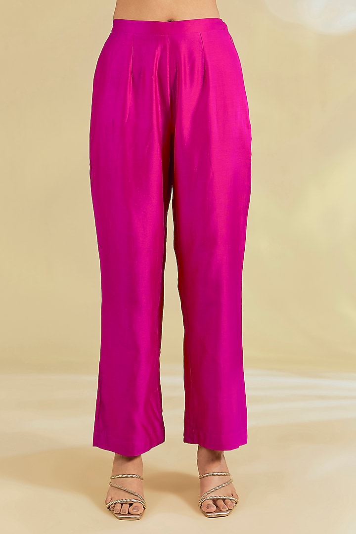 Pink Silk Hand & Machine Embroidered Kurta Set by Debyani at Pernia's Pop Up Shop