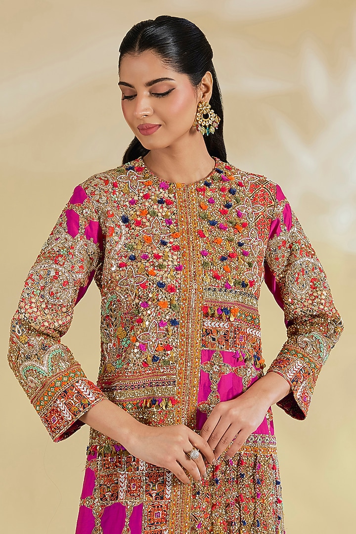 Pink Silk Hand & Machine Embroidered Kurta Set by Debyani at Pernia's Pop Up Shop