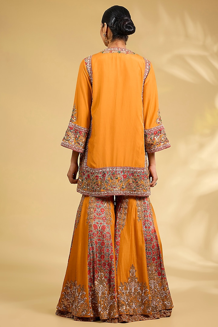 Burnt Orange Silk Hand Embroidered Bridal Sharara Set by Debyani at Pernia's Pop Up Shop
