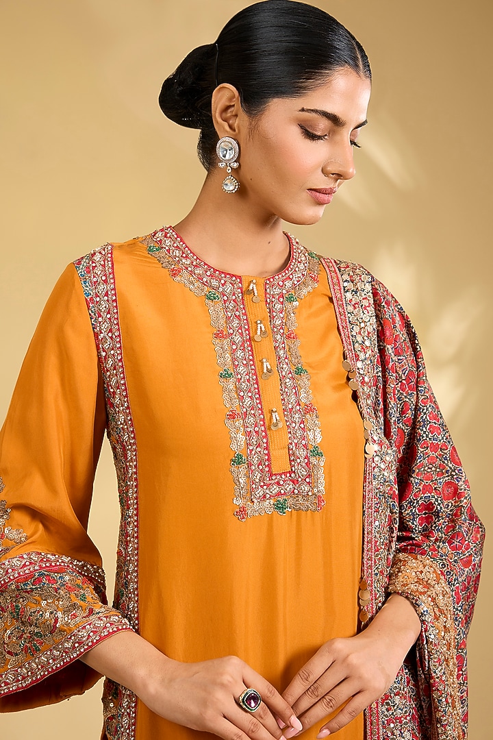 Burnt Orange Silk Hand Embroidered Bridal Sharara Set by Debyani at Pernia's Pop Up Shop