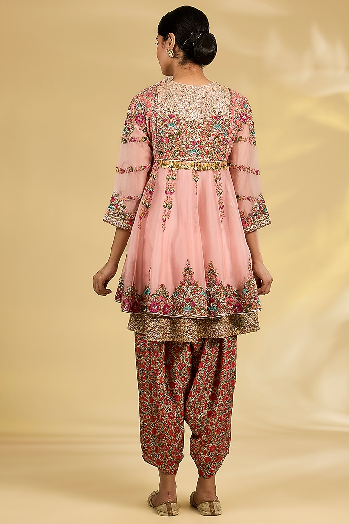 Blush Pink Silk Hand & Machine Embroidered Short Kurta Set by Debyani at Pernia's Pop Up Shop